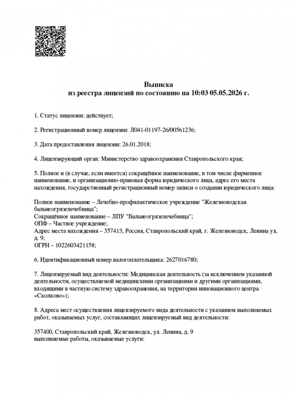 Выписка из реестра лицензий